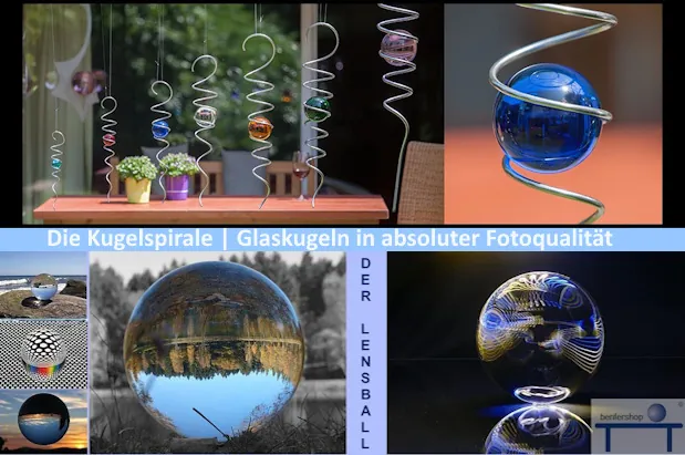 Kugelspiralen aus Edelstahl, inkl. klaren oder farbigen Glaskugeln. Der Lensball, Glaskugeln in Fotoqualität.
