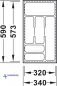Preview: Besteckeinsatz schwarz, zuschneidbar, für eine Korpusbreite von 400 mm. Tiefe 573 bis 590 mm.