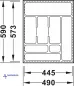 Preview: Besteckeinsatz schwarz, zuschneidbar, für eine Korpusbreite von 550 mm. Tiefe 573 bis 590 mm.