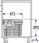 Preview: Aballsammler als Vollauszug mit drei Müllbehältern, Einbautiefe 475 mm