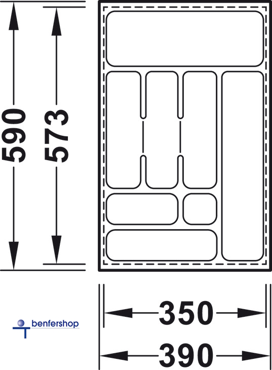 Besteckeinsatz schwarz, zuschneidbar, für eine Korpusbreite von 450 mm. Tiefe 573 bis 590 mm.