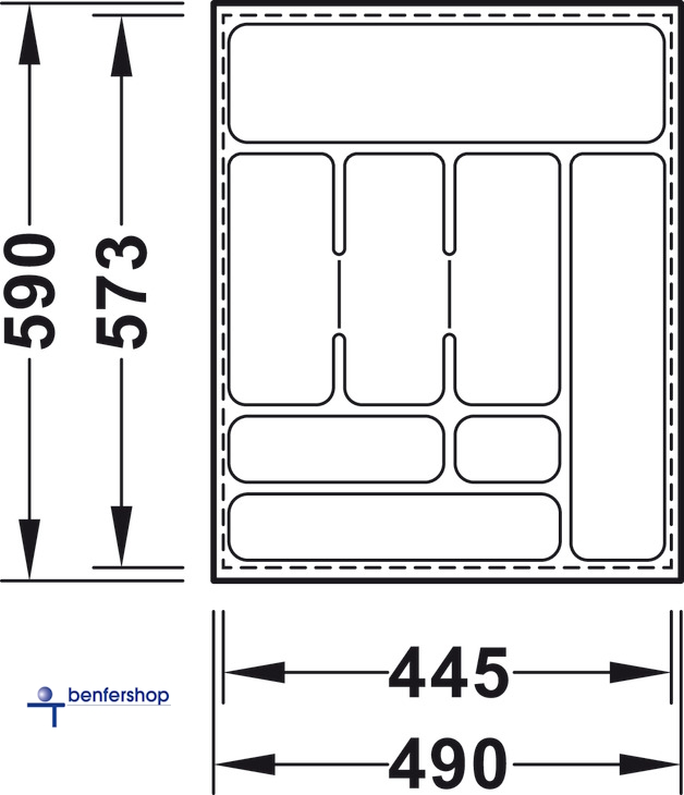 Besteckeinsatz schwarz, zuschneidbar, für eine Korpusbreite von 550 mm. Tiefe 573 bis 590 mm.