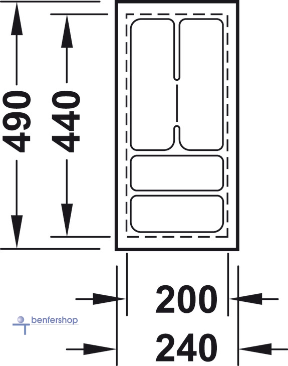 Schubkasteneinsatz weiß, zuschneidbar, für eine Korpusbreite von 300 mm. Tiefe 440 bis 490 mm.