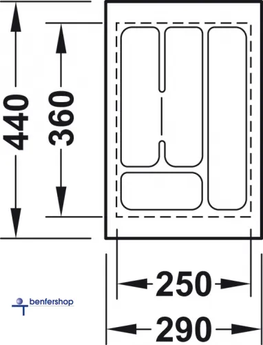 Schubkasteneinsatz weiß, zuschneidbar, für eine Korpusbreite von 50 mm. Tiefe 360 bis 440 mm.