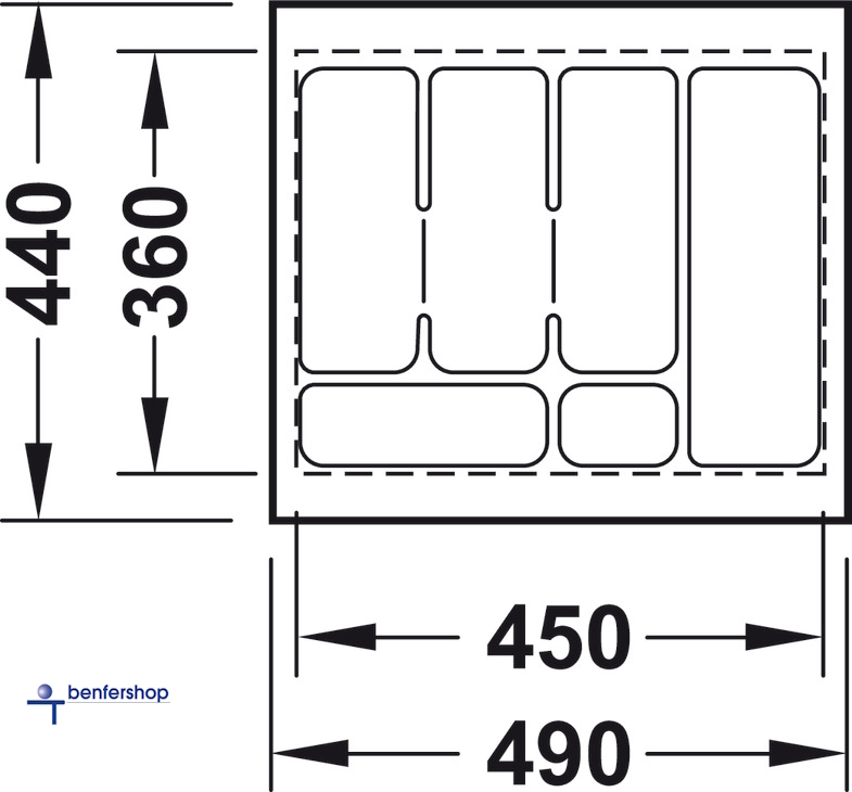 Schubkasteneinsatz weiß, zuschneidbar, für eine Korpusbreite von 550 mm. Tiefe 360 bis 440 mm.