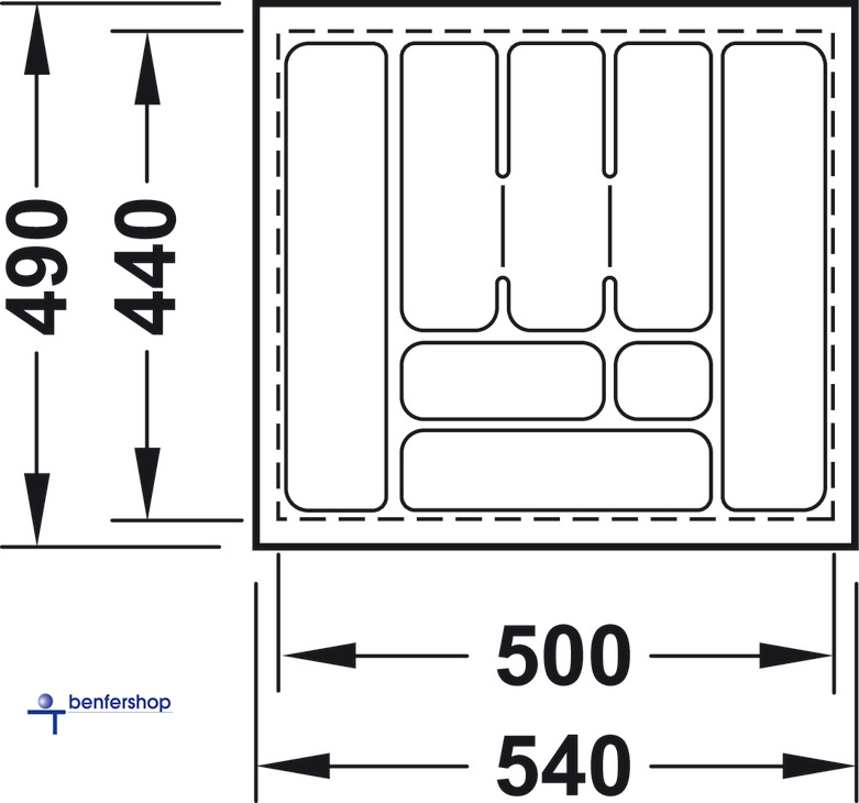 Schubkasteneinsatz weiß, zuschneidbar, für eine Korpusbreite von 600 mm. Tiefe 440 bis 490 mm.