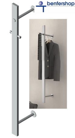 Dielengarderobe aus Edelstahl für die Wandmontage. Ausziehbare Kleiderstange und Kleiderhaken.