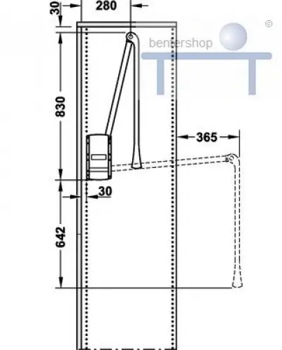 Garderobenlift, schwenkbare Kleiderstange, Breite von 60 bis 100 mm, Montage an der Rückwand.