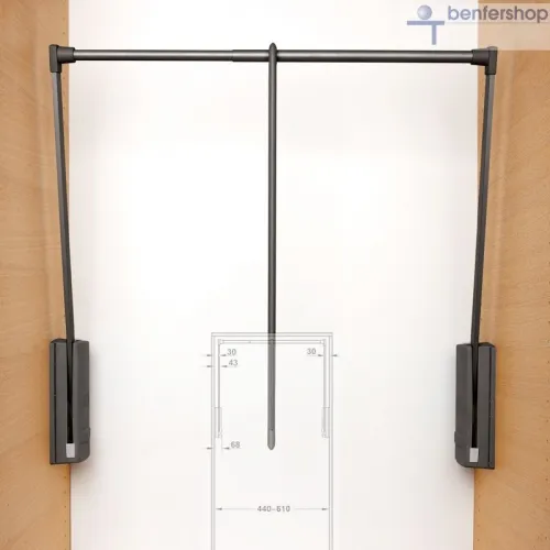 Garderobenlifter Breite 60 bis 100 cm, Tragkraft 10 kg, Oberflächen anthrazit.