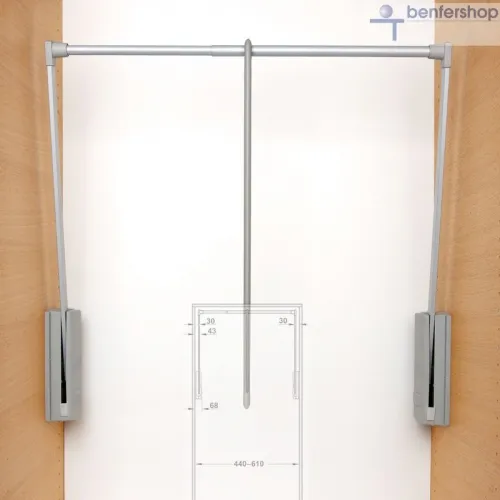 Garderobenlifter Breite 60 bis 100 cm, Tragkraft 10 kg, Oberflächen grau.