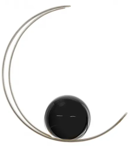 Edelstahl-Aufhängung in mondsichelform - Glaskugel schwarz 110 mm