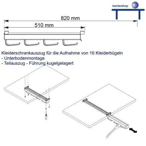 Kleider und Hemdenhalter, ausziehbar für 16 Bügel