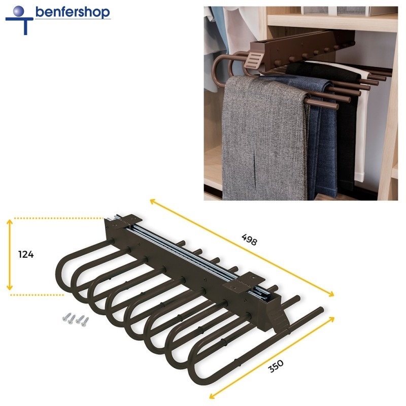 usziehbarer Hosenhalter mit acht Hosenbügeln, Oberfläche mokka.