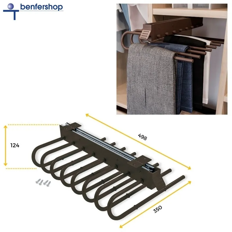 usziehbarer Hosenhalter mit acht Hosenbügeln, Oberfläche mokka.