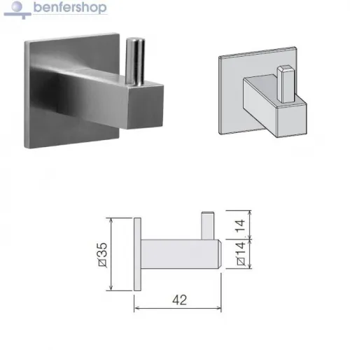 Garderobenhaken, Kleiderhaken, eckig aus Edelstahl gebürstet.
