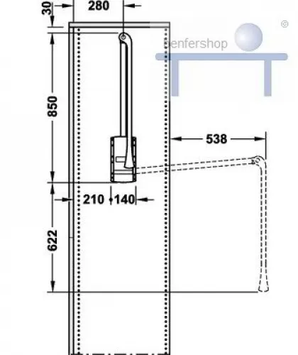 Schwenkbare Kleiderstange, mittige Montage | Kleiderlift 60 - 100 cm