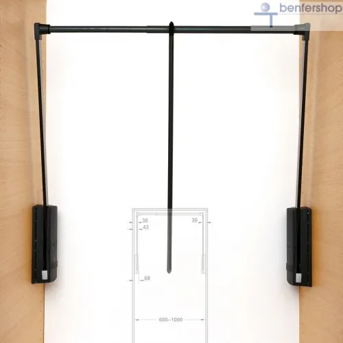 Garderobenlifter Breite 60 bis 100 cm, Tragkraft 10 kg, Farbe schwarz.