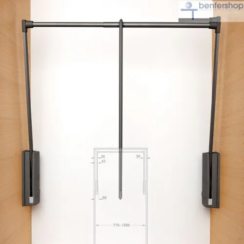 Garderobenlifter, Breite von 77 bis 120 cm, Tragkraft 10 kg, Oberflächen anthrazit.