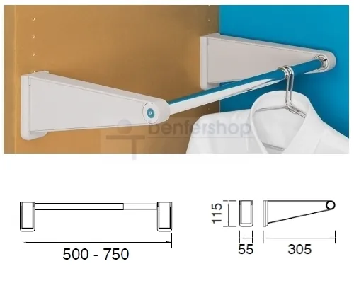 Ausziehbare Kleiderstange bis 75 cm, inkl. Wandhalterung.
