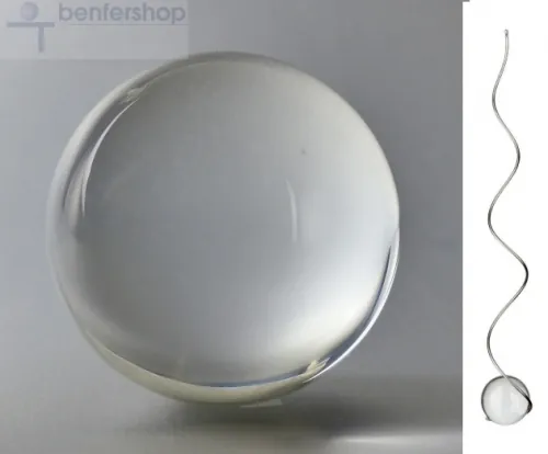 Kugelspirale - Glaskugelpendel. Vollglaskugel, Lensball in einer haengenden Spirale aus Edelstahl. Gartenwindspiel oder Designobjekt. Glaskugelfarbe klar, transparent.