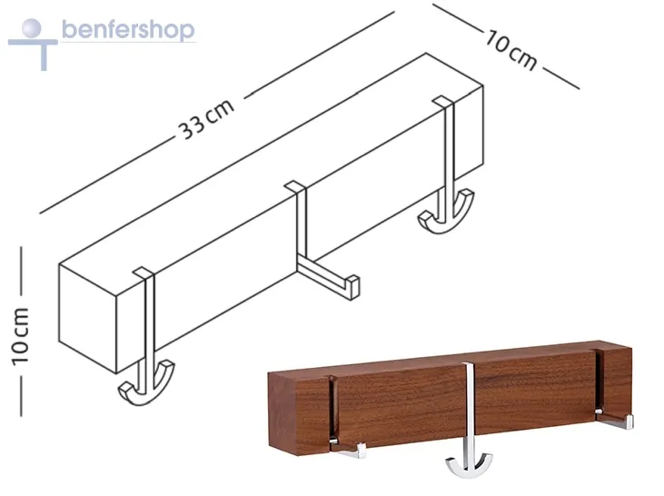 Wandhaken-Garderobe mit drei schwenkbaren Kleiderhaken, bzw Kleiderbügelhaltern.