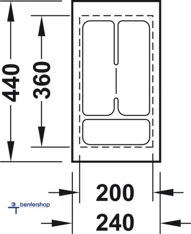 Schubkasteneinsatz weiß, zuschneidbar, für eine Korpusbreite von 300 mm. Tiefe 360 bis 440 mm.