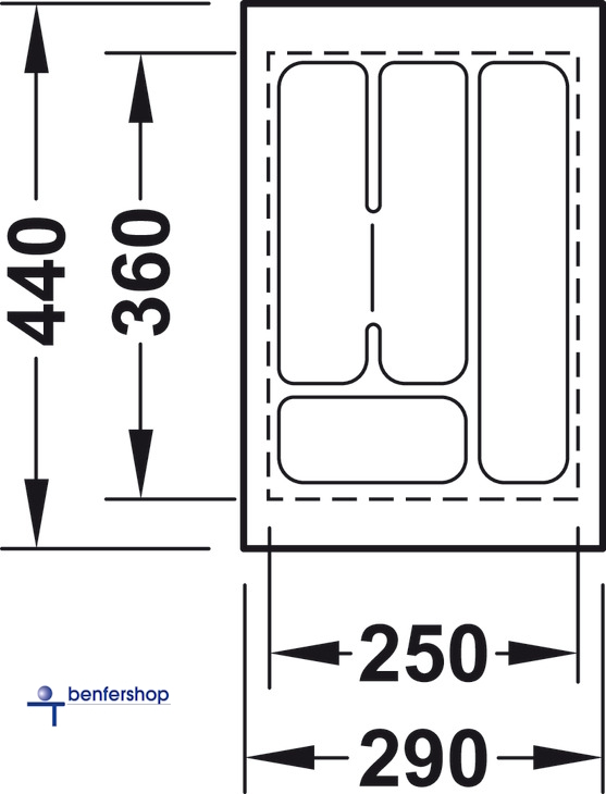 Schubkasteneinsatz weiß, zuschneidbar, für eine Korpusbreite von 50 mm. Tiefe 360 bis 440 mm.