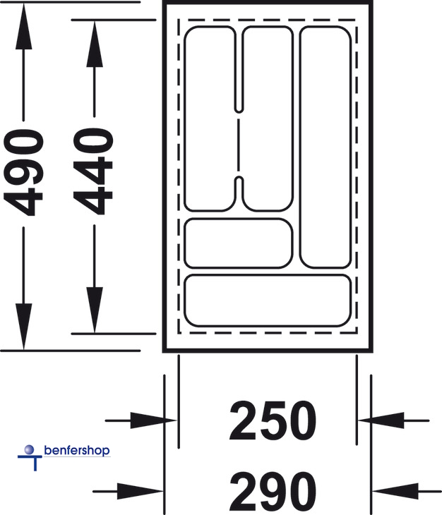 Schubkasteneinsatz weiß, zuschneidbar, für eine Korpusbreite von 350 mm. Tiefe 440 bis 490 mm.