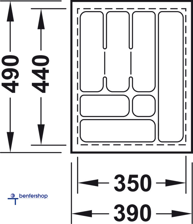 Schubkasteneinsatz weiß, zuschneidbar, für eine Korpusbreite von 450 mm. Tiefe 440 bis 490 mm.