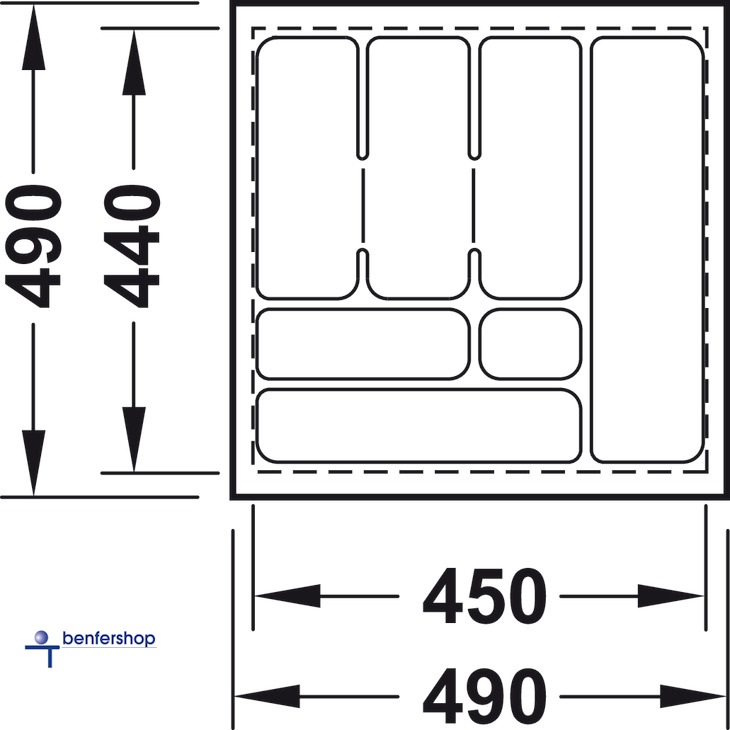 Schubkasteneinsatz weiß, zuschneidbar, für eine Korpusbreite von 550 mm. Tiefe 440 bis 490 mm.