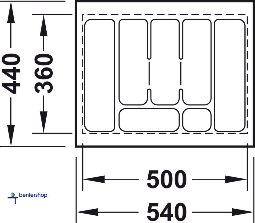 Schubkasteneinsatz weiß, zuschneidbar, für eine Korpusbreite von 600 mm. Tiefe 360 bis 440 mm.