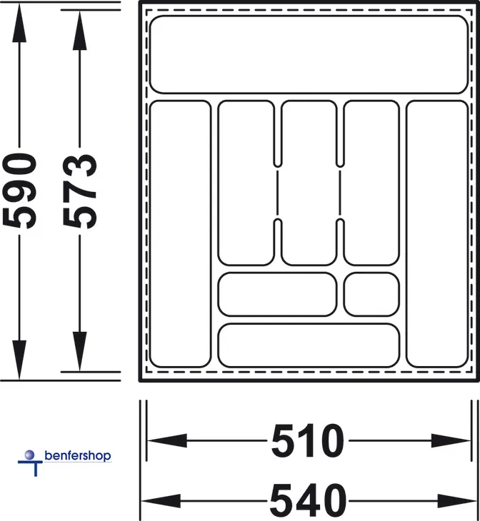 Besteckeinsatz weiß, zuschneidbar, für eine Korpusbreite von 600 mm. Tiefe 573 bis 590 mm.