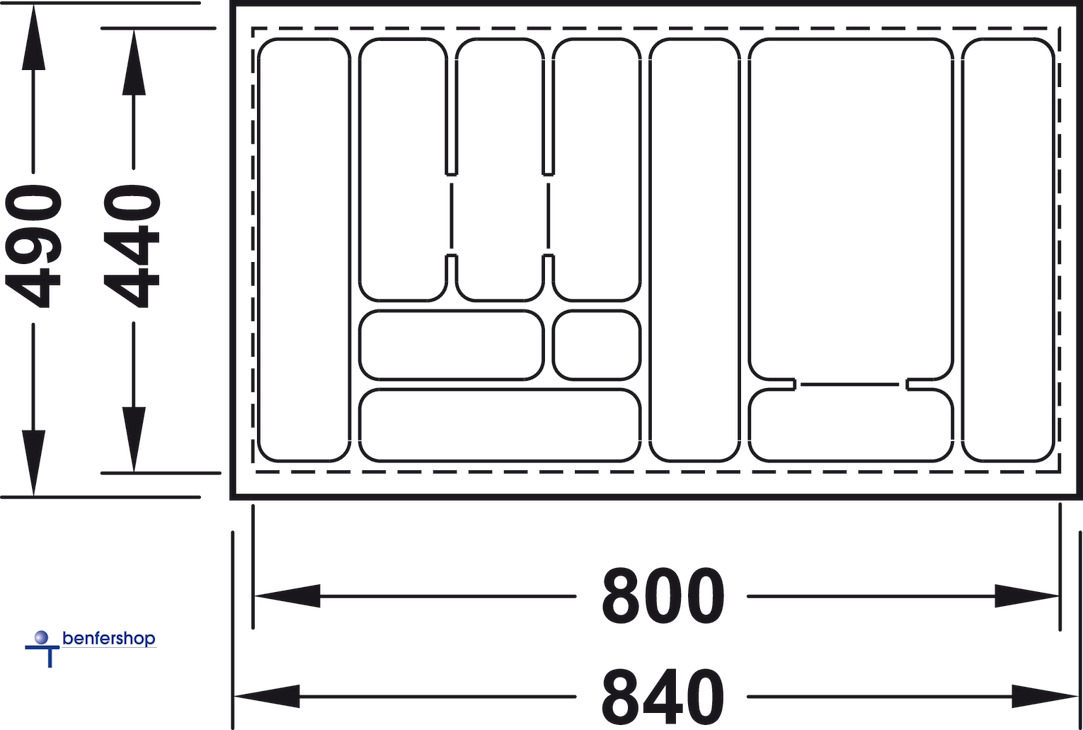 Schubkasteneinsatz weiß, zuschneidbar, für eine Korpusbreite von 900 mm. Tiefe 440 bis 490 mm.