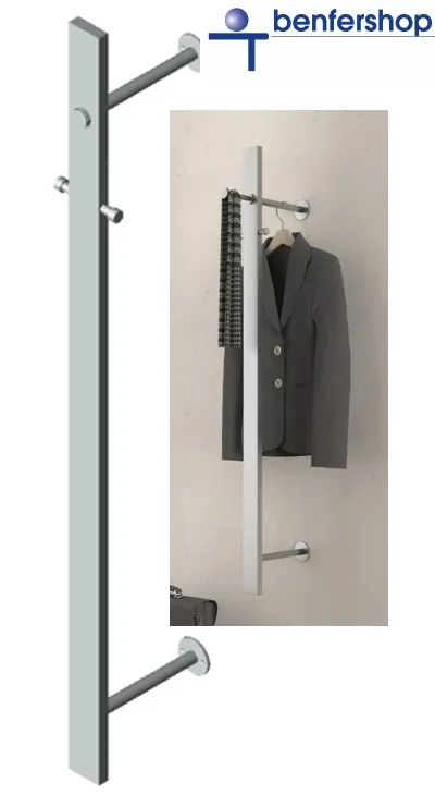 Dielengarderobe aus Edelstahl für die Wandmontage. Ausziehbare Kleiderstange und Kleiderhaken.