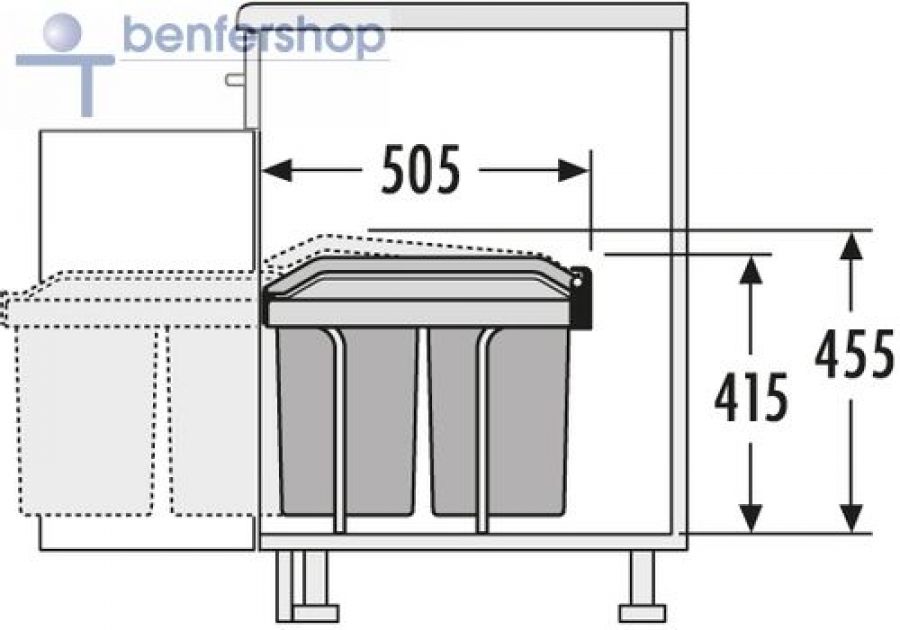 Einbau-Mülleimer ausziehbar mit zwei Müllbehältern ( 2 x 15 ltr. )