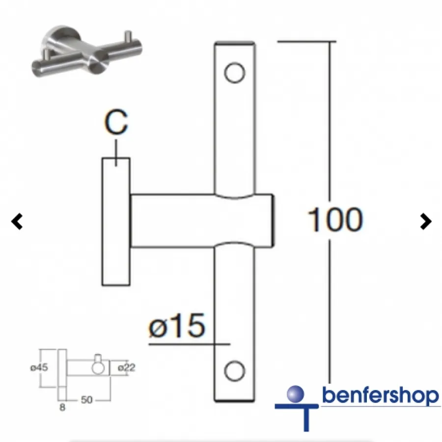 Wandgarderobe | Doppelhaken aus Edelstahl - Breite 10 cm