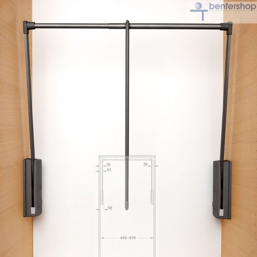 Garderobenlifter Breite 60 bis 100 cm, Tragkraft 10 kg, Oberflächen anthrazit.