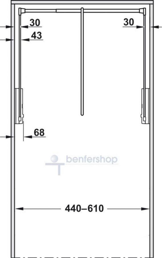 Kleiderlifter für eine lichte Schrankbreite von 44 bis 61 cm.