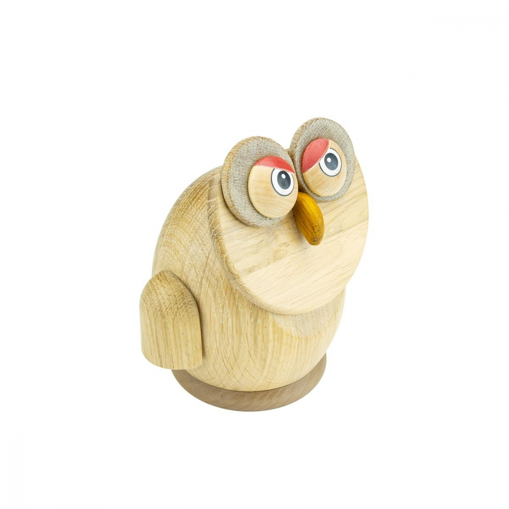 Tierspardose aus Eiche - Massivholz, Motiv Eule natur.