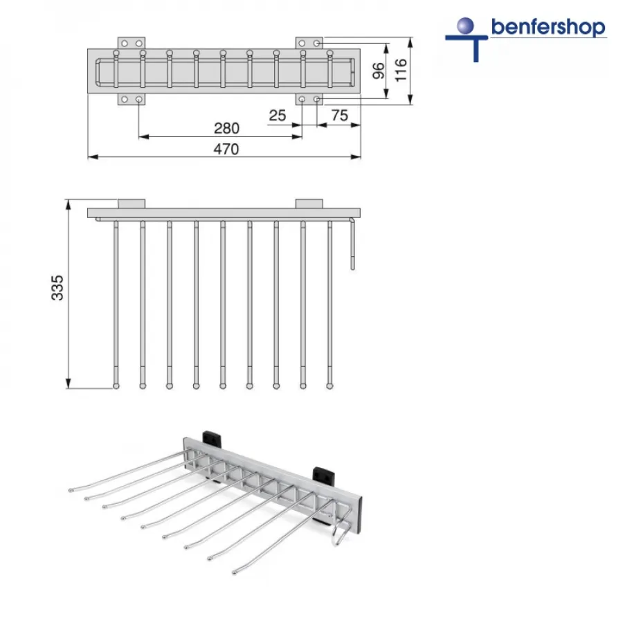 Hosenbügel ausziehbar - Tiefe 470 mm