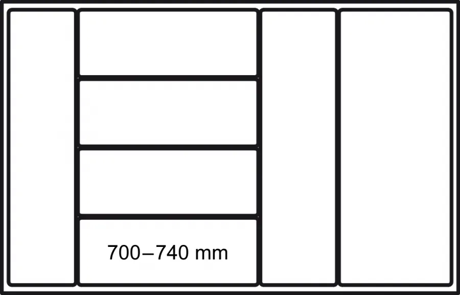 Besteckeinsatz für 40er Unterschränke, Breite von 700-740 mm.