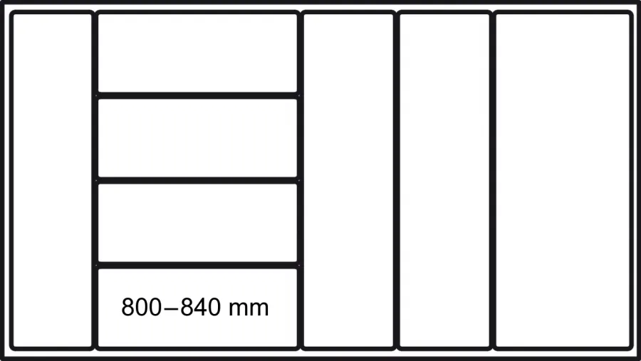 Besteckeinsatz für 40er Unterschränke, Breite von 800-840 mm.
