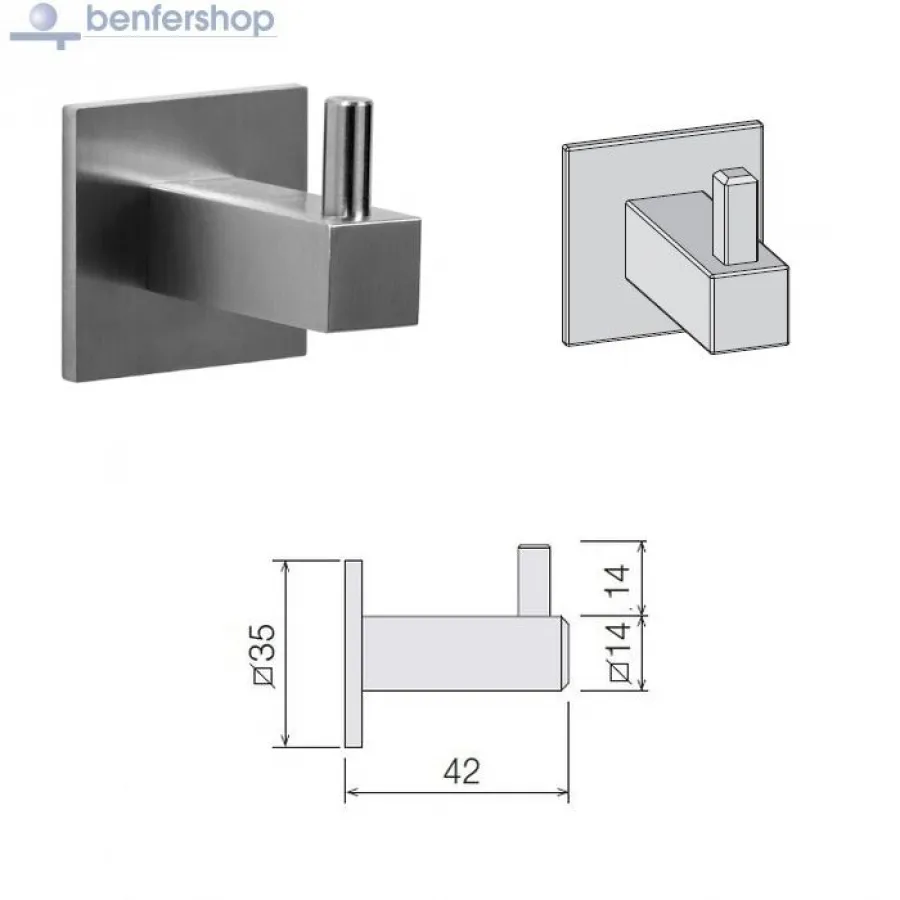 Garderobenhaken, Kleiderhaken, eckig aus Edelstahl gebürstet.