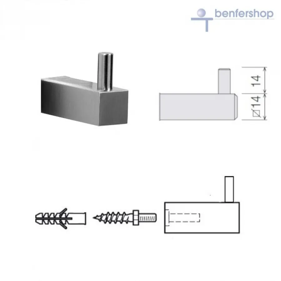 Garderobenhaken, Kleiderhaken, eckig aus Edelstahl gebürstet. Wandbefestigung ohne Abdeckrosette möglich.