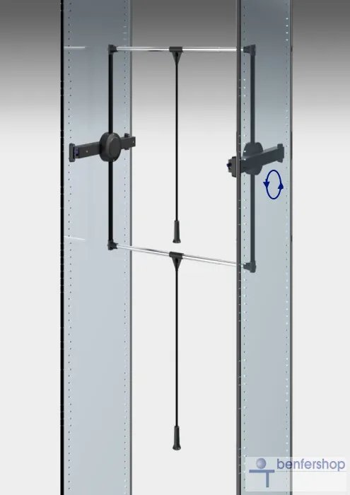 Kleiderlift um 360 Grad drehbar, Tragkraft 24 kg, Oberfläche schwarz.