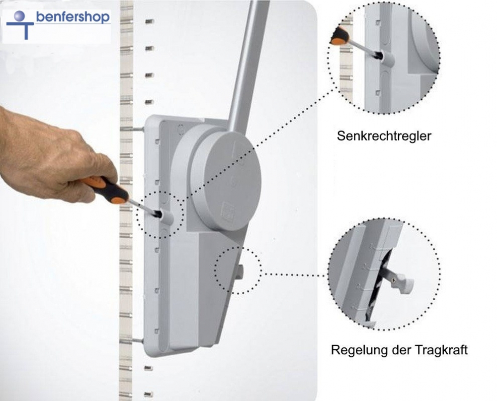Kleiderlift, Tragkraft von 12 bis 20 kg. Lichte Schrankbreite von 560 bis 900 mm.