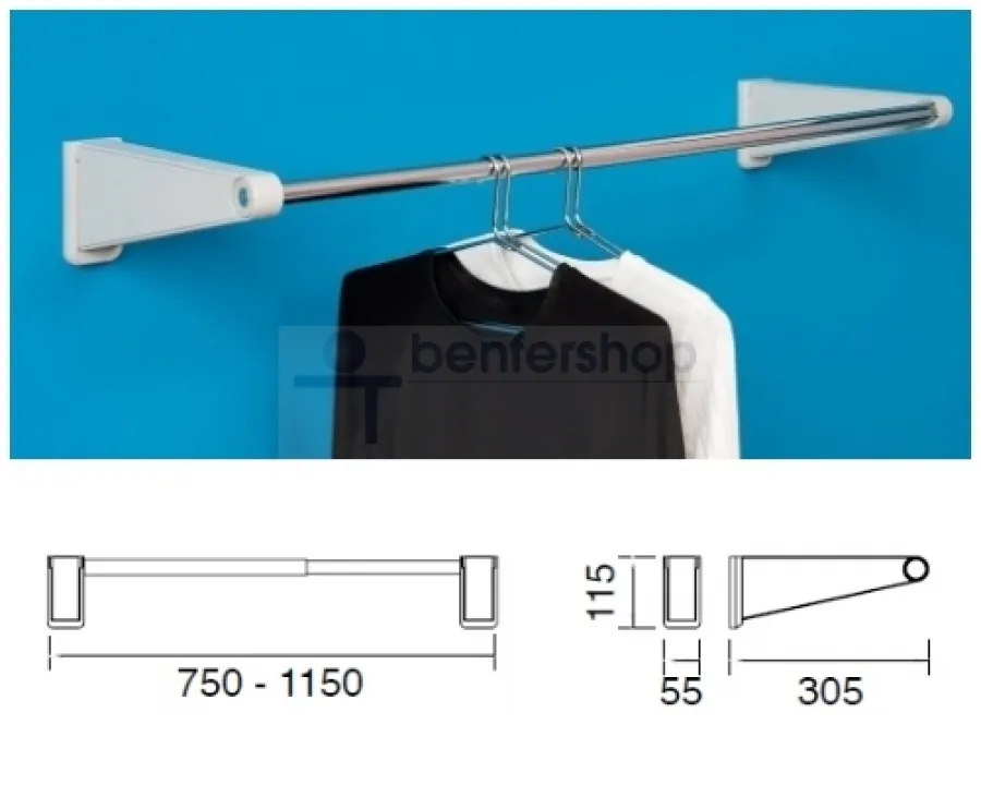 Ausziehbare Kleiderstange bis 115 cm, inkl. Wandhalterung