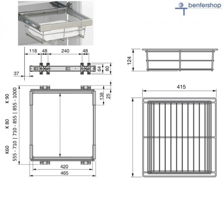 Ausziehkorb breitenverstellbar | 60 - 100 cm