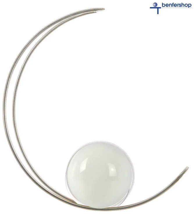 Der hängende Kugelmond aus Edelstahl mit einer Kristallglaskugel, Farbe weiß.