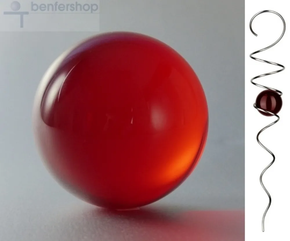 Schwebende Glaskugel in der Kugelspirale. Vollglaskugel, Farbe rot.